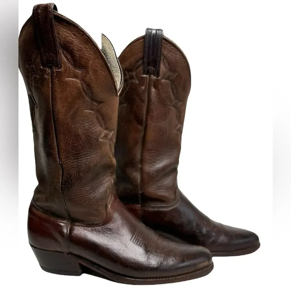 Abilene Elk Vintage Western Cowboy Boots Burgundy Leather Pointed Toe Boots